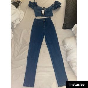Denim sexy body con pant set